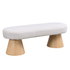 Beige Upholstered Dining Bench with Wood Legs, Seats 2–3