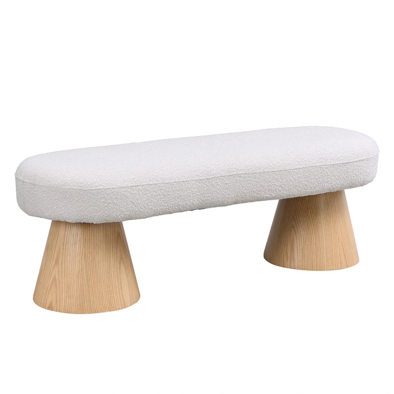 Beige Upholstered Dining Bench with Wood Legs, Seats 2–3