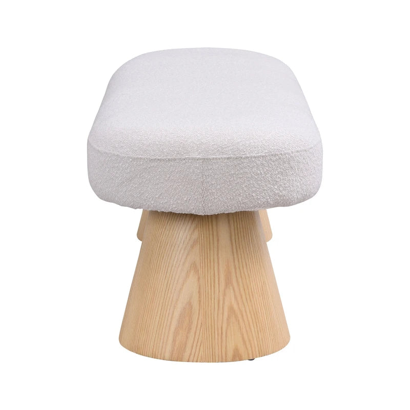 Beige Upholstered Dining Bench with Wood Legs, Seats 2–3