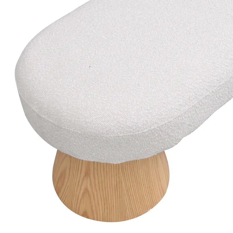 Beige Upholstered Dining Bench with Wood Legs, Seats 2–3
