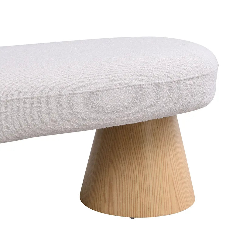 Beige Upholstered Dining Bench with Wood Legs, Seats 2–3