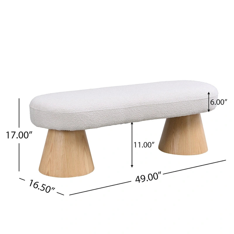 Beige Upholstered Dining Bench with Wood Legs, Seats 2–3