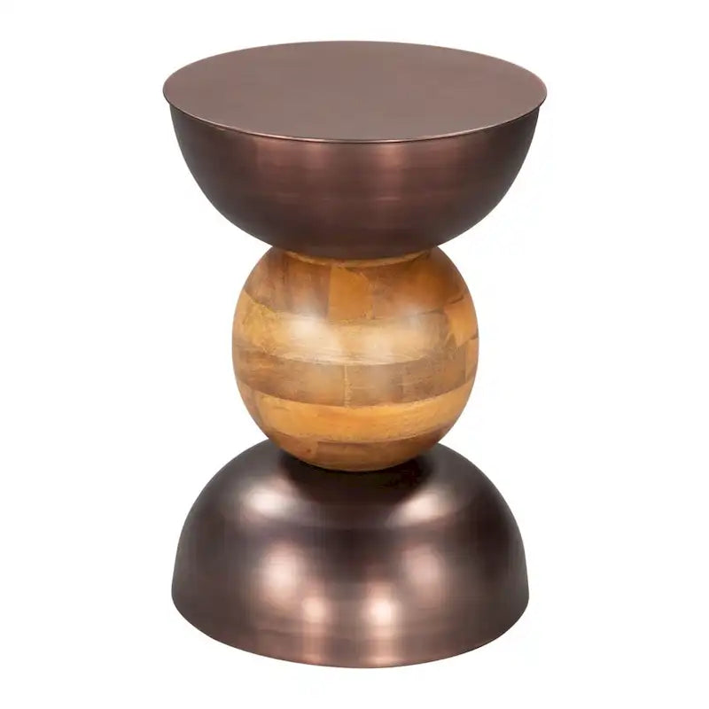 Table d'appoint ronde en bronze sur pied, fer et bois massif, usage unique