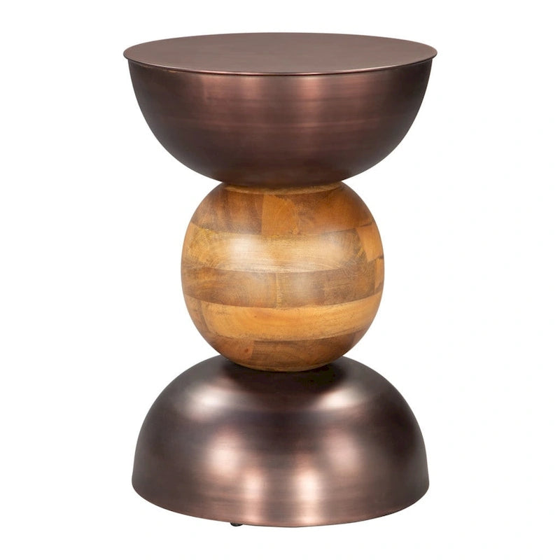 Table d'appoint ronde en bronze sur pied, fer et bois massif, usage unique