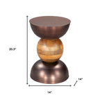Table d'appoint ronde en bronze sur pied, fer et bois massif, usage unique