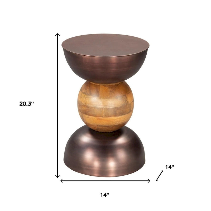 Table d'appoint ronde en bronze sur pied, fer et bois massif, usage unique