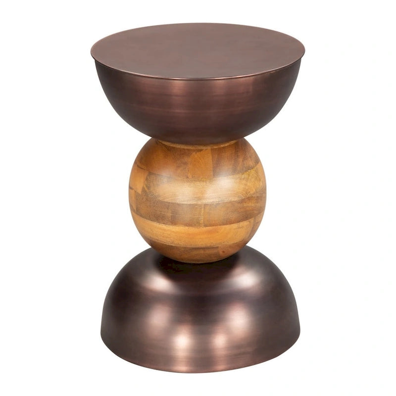 Table d'appoint ronde en bronze sur pied, fer et bois massif, usage unique