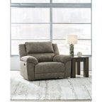 Brown Faux Leather Oversized Pull-Tab Recliner, Seats 2