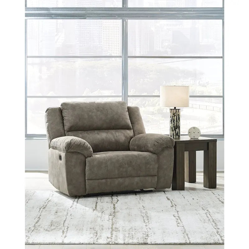 Brown Faux Leather Oversized Pull-Tab Recliner, Seats 2