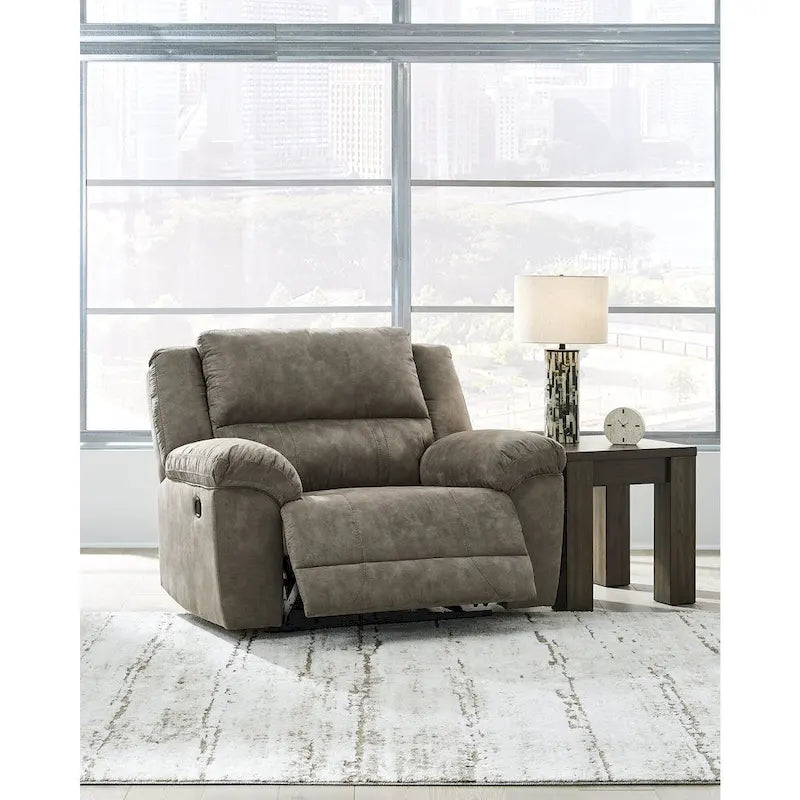 Brown Faux Leather Oversized Pull-Tab Recliner, Seats 2