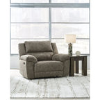 Brown Faux Leather Oversized Pull-Tab Recliner, Seats 2