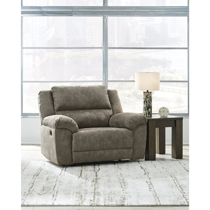 Brown Faux Leather Oversized Pull-Tab Recliner, Seats 2
