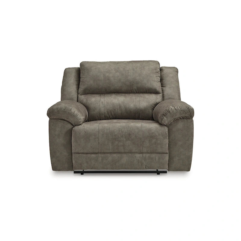 Brown Faux Leather Oversized Pull-Tab Recliner, Seats 2