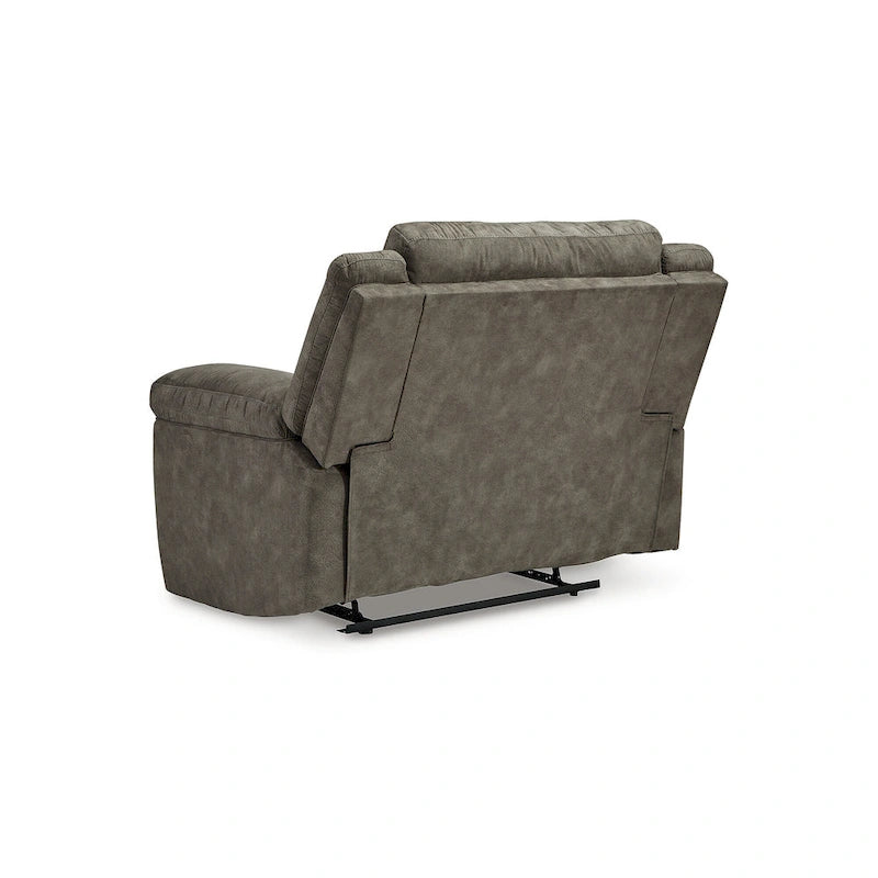 Brown Faux Leather Oversized Pull-Tab Recliner, Seats 2