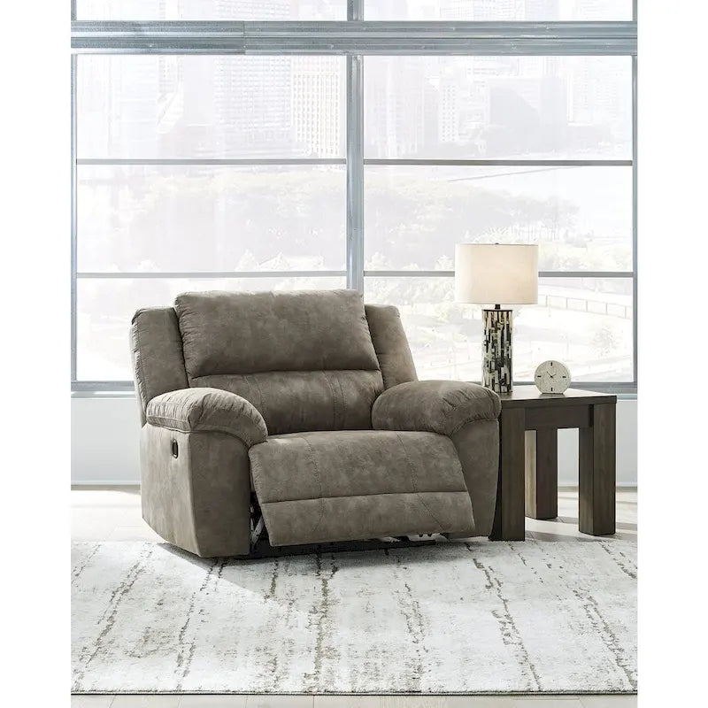 Brown Faux Leather Oversized Pull-Tab Recliner, Seats 2