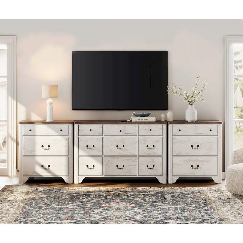 WAMPAT 116.5  W Large Farmhouse TV Stand for TVs up to 120, Entertainment Center with 15 Drawers