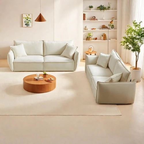 Linen 6-Seat Modular Sofa Set with 3+3 Seater Combo and Wooden Frame & 4 Pillows