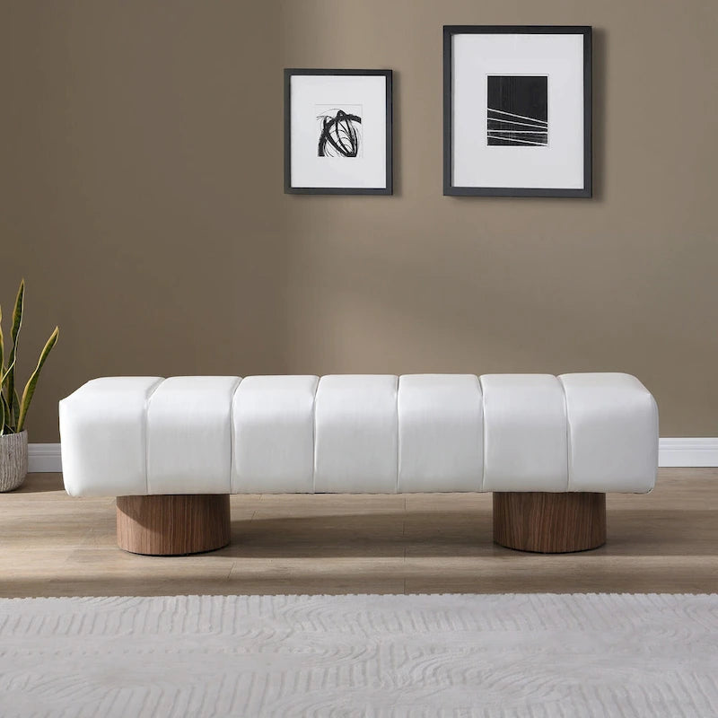 Beige PU Upholstered Dining Bench, Seats 2-3