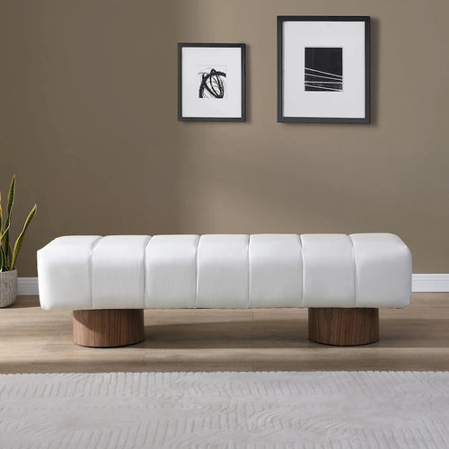 Beige PU Upholstered Dining Bench, Seats 2-3