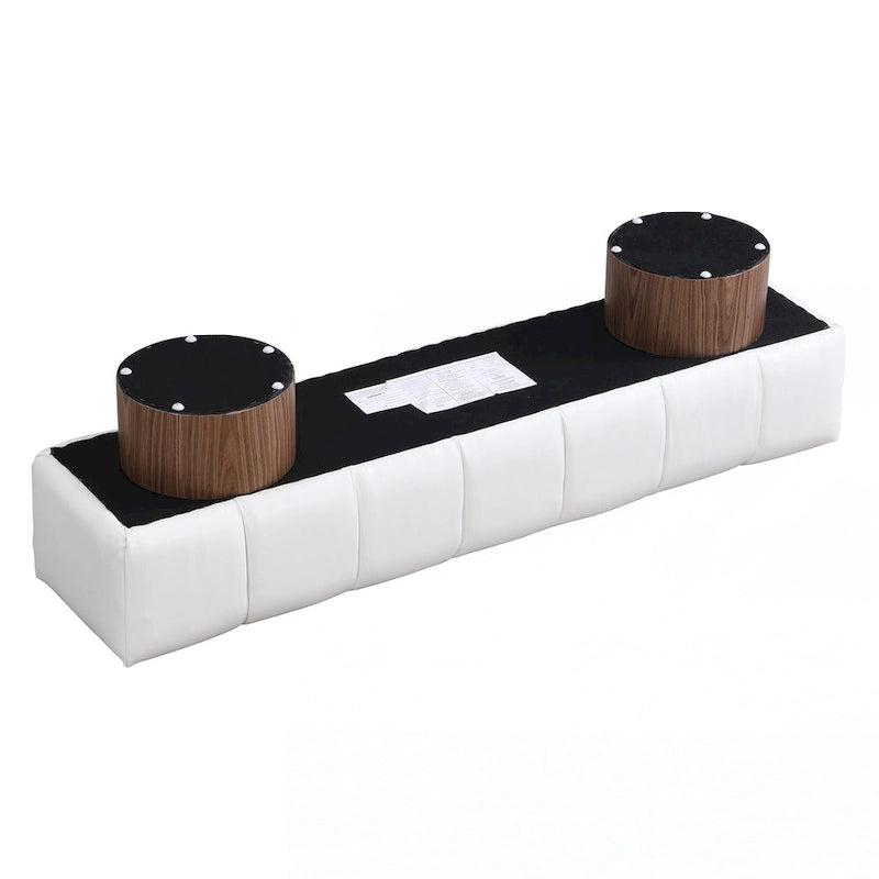 Beige PU Upholstered Dining Bench, Seats 2-3