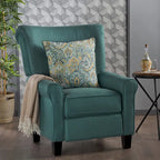 Fauteuil inclinable dossier poussoir sarcelle pour 1, revêtement en tissu avec pieds en bois