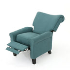 Fauteuil inclinable dossier poussoir sarcelle pour 1, revêtement en tissu avec pieds en bois