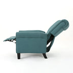 Fauteuil inclinable dossier poussoir sarcelle pour 1, revêtement en tissu avec pieds en bois