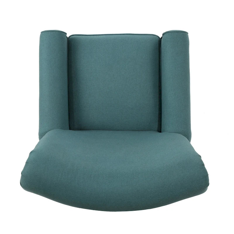 Fauteuil inclinable dossier poussoir sarcelle pour 1, revêtement en tissu avec pieds en bois