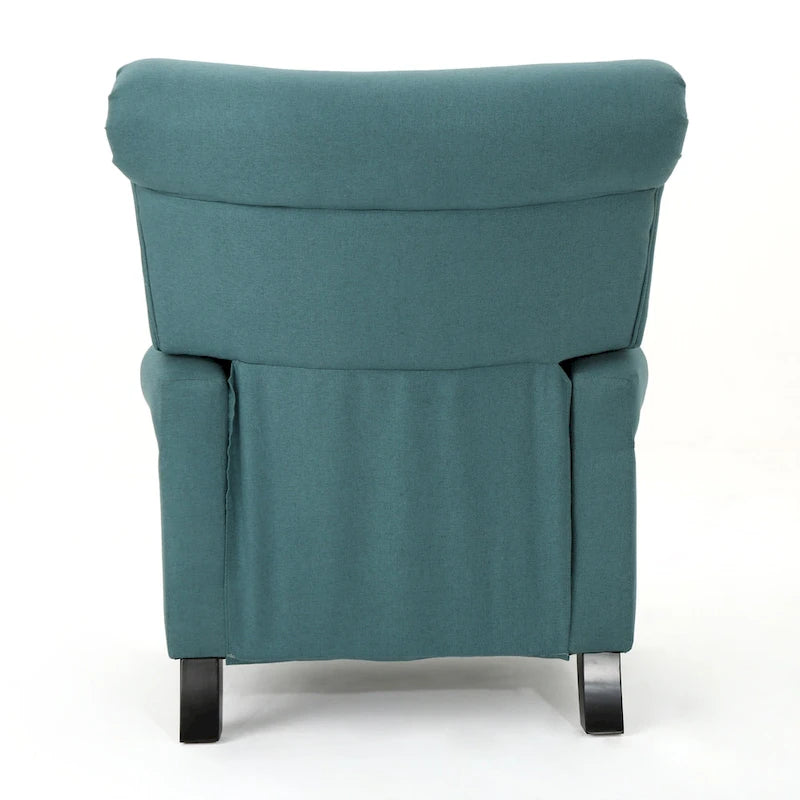 Fauteuil inclinable dossier poussoir sarcelle pour 1, revêtement en tissu avec pieds en bois
