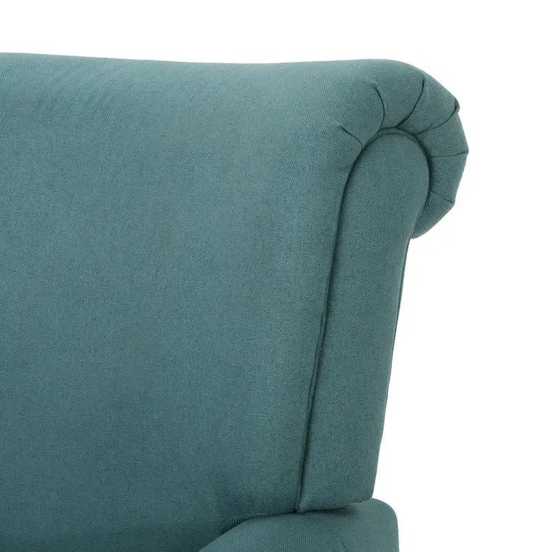 Fauteuil inclinable dossier poussoir sarcelle pour 1, revêtement en tissu avec pieds en bois