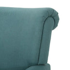 Fauteuil inclinable dossier poussoir sarcelle pour 1, revêtement en tissu avec pieds en bois