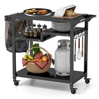 Black 3-Shelf Rolling Grill Cart with Hooks & Bag Rack, Single User