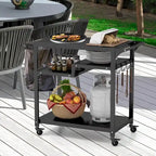 Black 3-Shelf Rolling Grill Cart with Hooks & Bag Rack, Single User