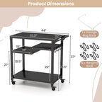 Black 3-Shelf Rolling Grill Cart with Hooks & Bag Rack, Single User