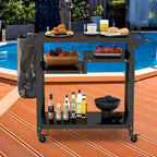 Black 3-Shelf Rolling Grill Cart with Hooks & Bag Rack, Single User
