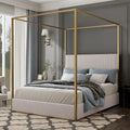 Lit à baldaquin en velours doré et beige / noir et blanc avec tête de lit haute – King/Queen, 1 à 2 personnes