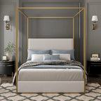 Lit à baldaquin en velours doré et beige / noir et blanc avec tête de lit haute – King/Queen, 1 à 2 personnes