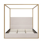 Lit à baldaquin en velours doré et beige / noir et blanc avec tête de lit haute – King/Queen, 1 à 2 personnes