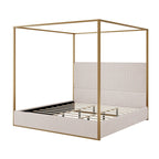 Lit à baldaquin en velours doré et beige / noir et blanc avec tête de lit haute – King/Queen, 1 à 2 personnes