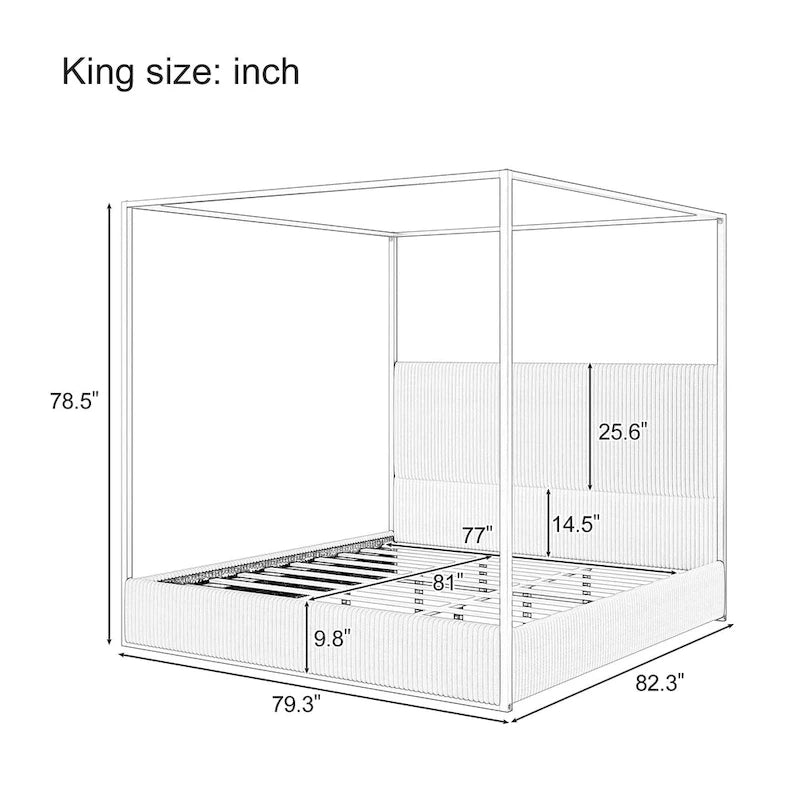 Lit à baldaquin en velours doré et beige / noir et blanc avec tête de lit haute – King/Queen, 1 à 2 personnes