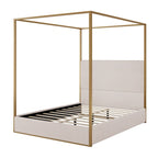Lit à baldaquin en velours doré et beige / noir et blanc avec tête de lit haute – King/Queen, 1 à 2 personnes