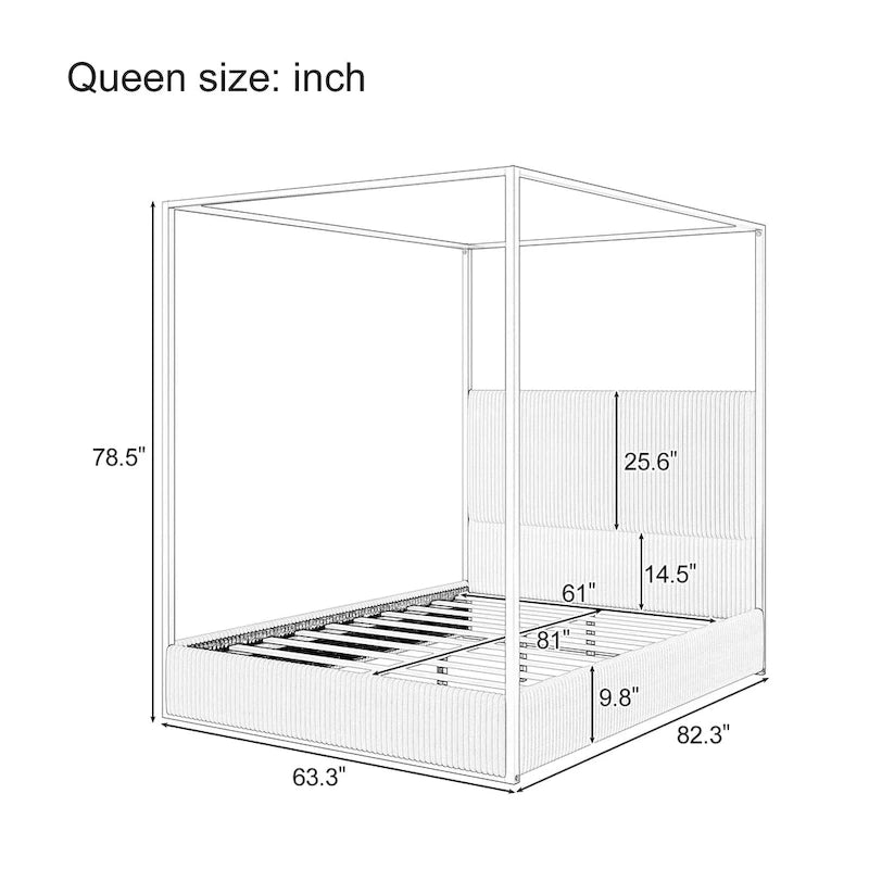 Lit à baldaquin en velours doré et beige / noir et blanc avec tête de lit haute – King/Queen, 1 à 2 personnes