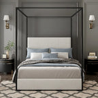 Lit à baldaquin en velours doré et beige / noir et blanc avec tête de lit haute – King/Queen, 1 à 2 personnes