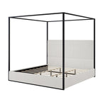 Lit à baldaquin en velours doré et beige / noir et blanc avec tête de lit haute – King/Queen, 1 à 2 personnes