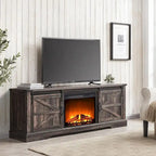 Meuble TV avec cheminée électrique, portes coulissantes de style grange, blanc antique/chêne rustique/bois de grange, convient aux téléviseurs jusqu'à 75", 4 couleurs