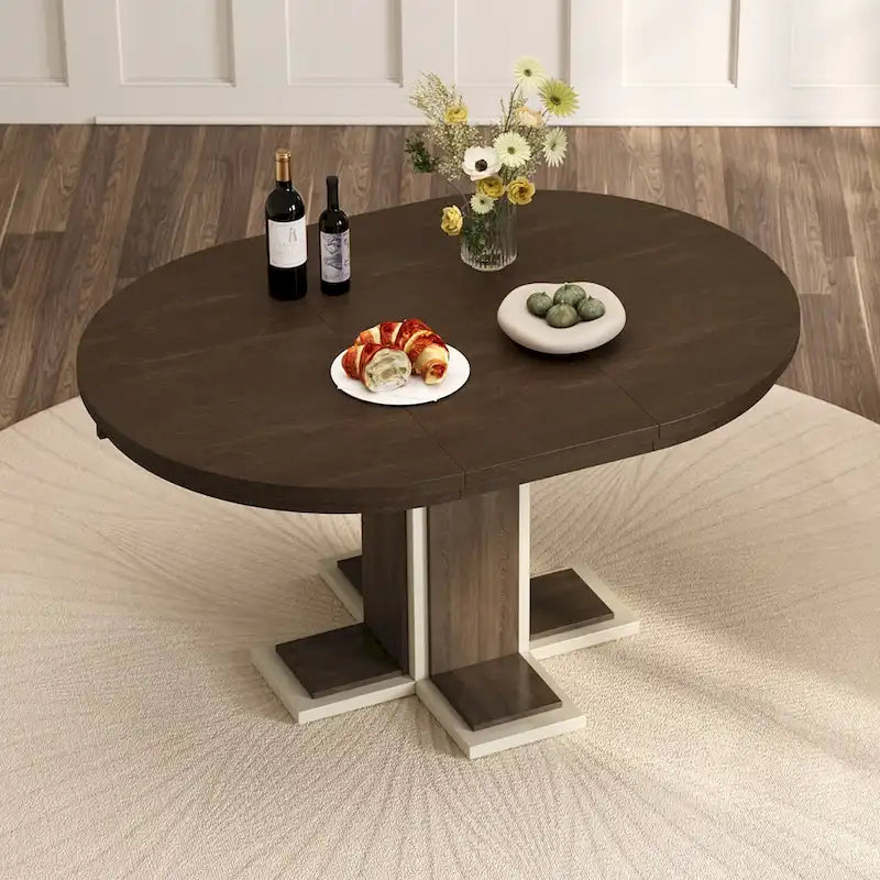 Natural Oval Extendable Dining Table, Pedestal Base, Seats 4–6