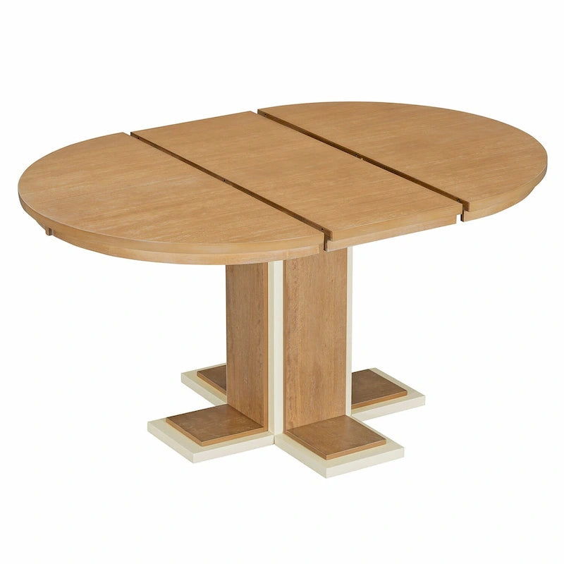 Natural Oval Extendable Dining Table, Pedestal Base, Seats 4–6