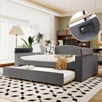 Twin Size Upholstered Daybed with Storage Armrests, Trundle and Latest Integrated Bluetooth Audio System, Teddy Fleece, Beige