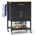Black / White / Brown Rolling Kitchen Island Cart with Drawer & Cabinet, 1-Person