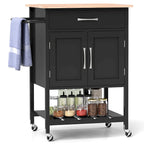 Black / White / Brown Rolling Kitchen Island Cart with Drawer & Cabinet, 1-Person